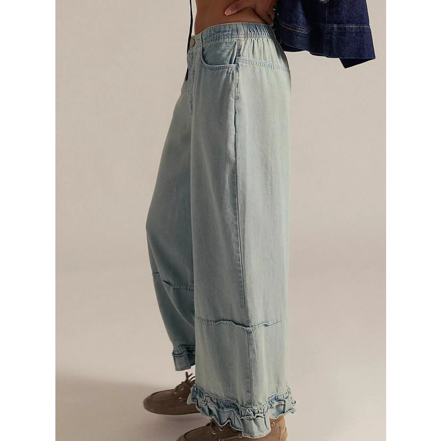 Wide-Leg Ruffle Hem Jeans Apparel and Accessories