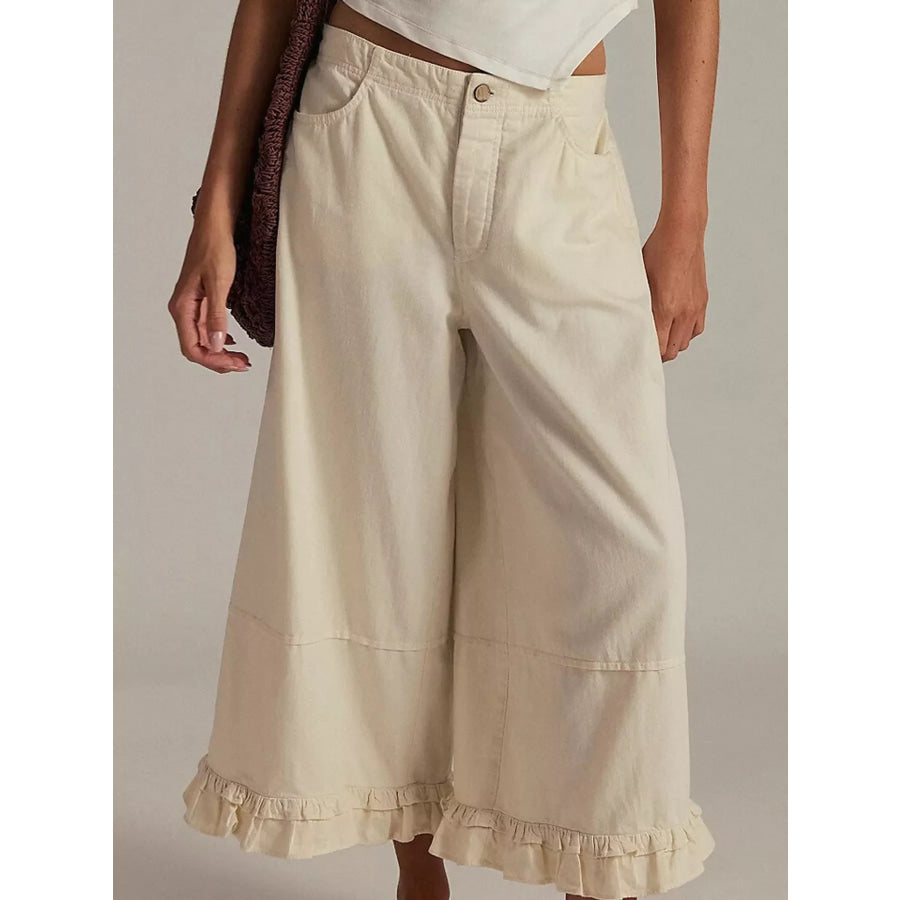 Wide-Leg Ruffle Hem Jeans Off White / S Apparel and Accessories