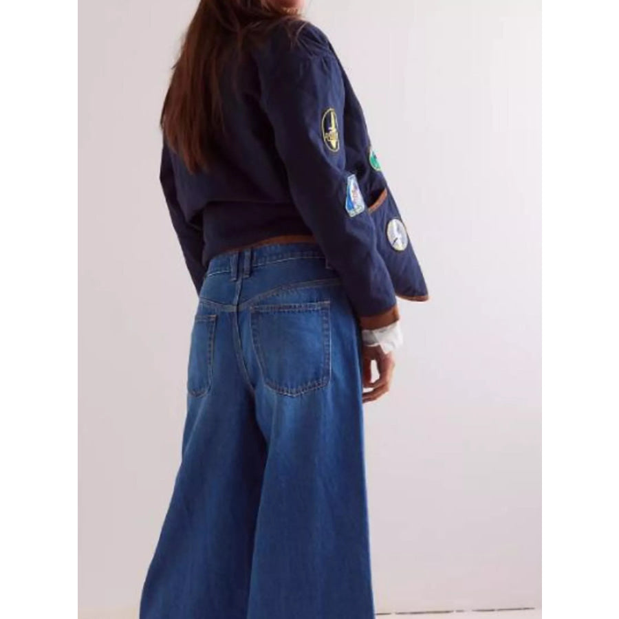 Wide-Leg Side Snap Button Jeans Apparel and Accessories