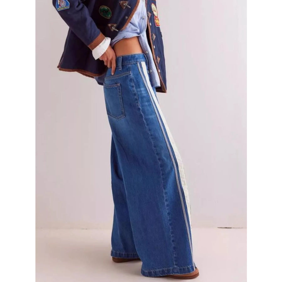 Wide-Leg Side Snap Button Jeans Apparel and Accessories