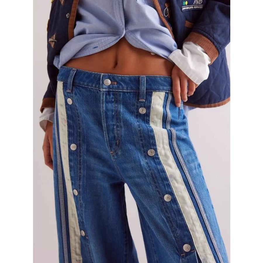 Wide-Leg Side Snap Button Jeans Apparel and Accessories