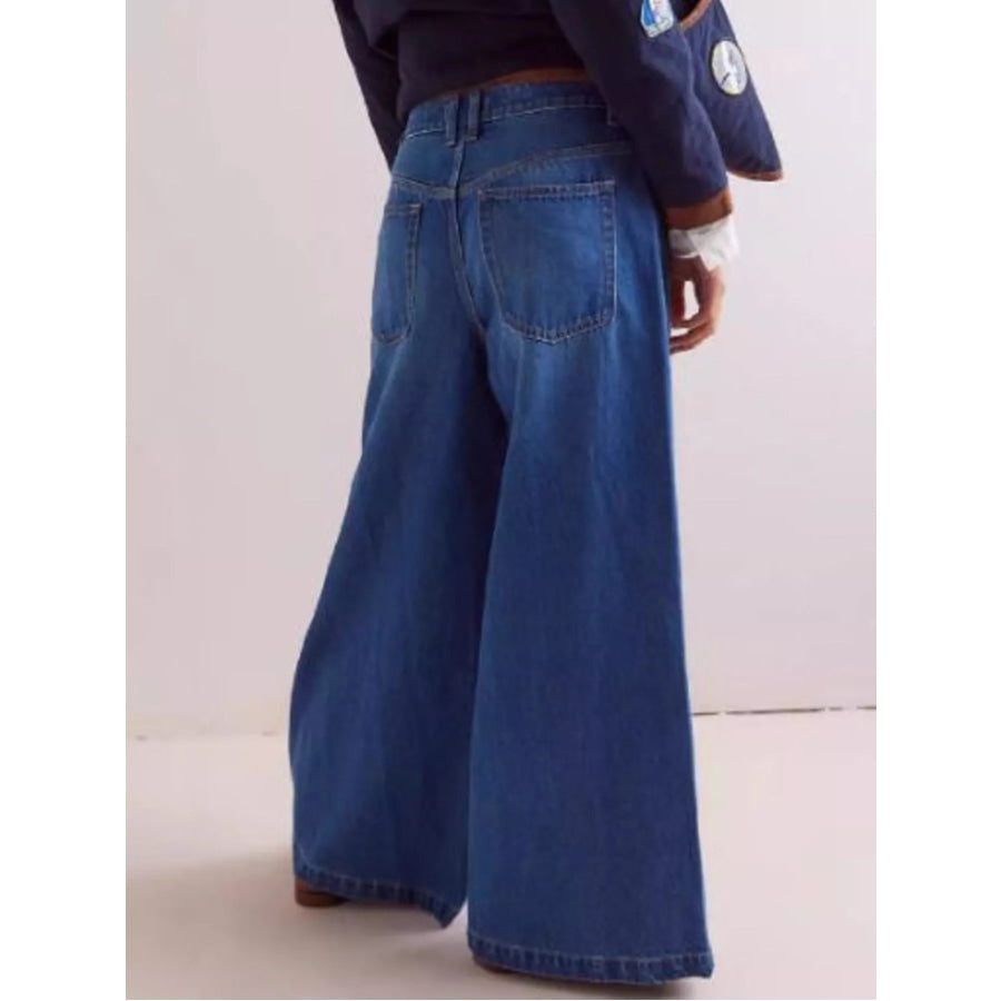 Wide-Leg Side Snap Button Jeans Apparel and Accessories