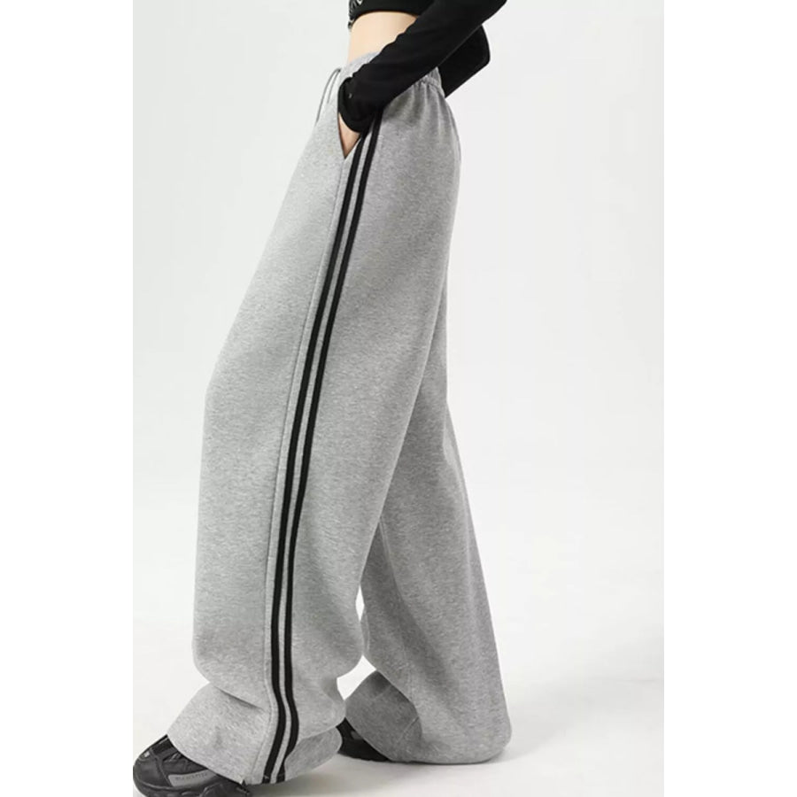 Wide Leg Side Striped Pants Gray / S Apparel and Accessories