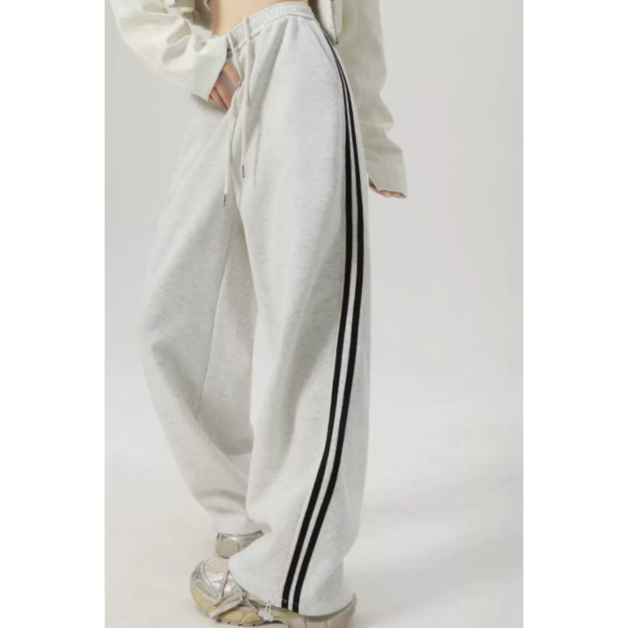 Wide Leg Side Striped Pants Light Gray / S Apparel and Accessories
