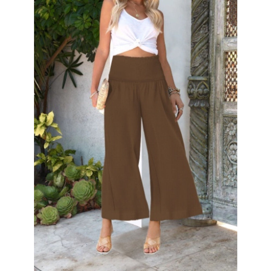 Wide-Leg Smocked Waist Pants Apparel and Accessories
