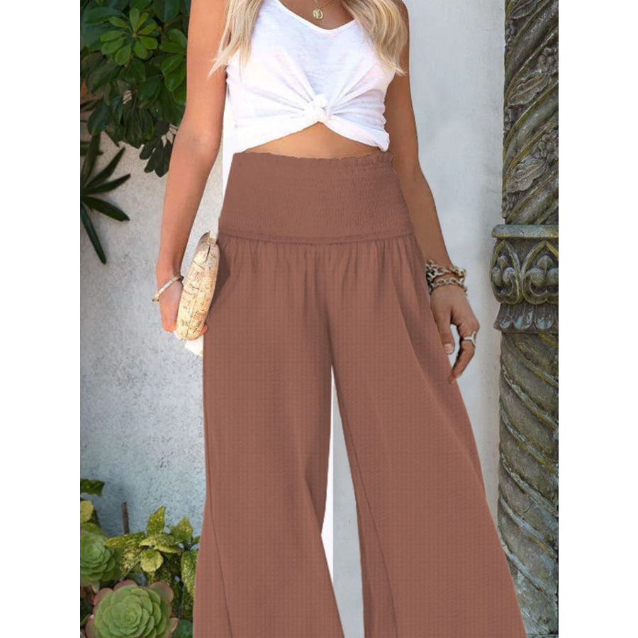 Wide-Leg Smocked Waist Pants Apparel and Accessories