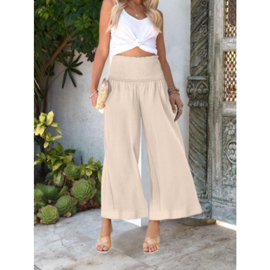 Wide-Leg Smocked Waist Pants Apparel and Accessories