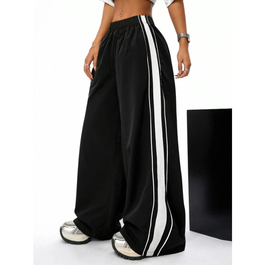 Wide Leg Striped Pants Black / S Apparel and Accessories