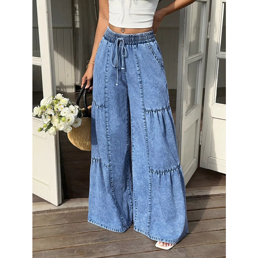Wide Leg Tiered Jeans Apparel and Accessories
