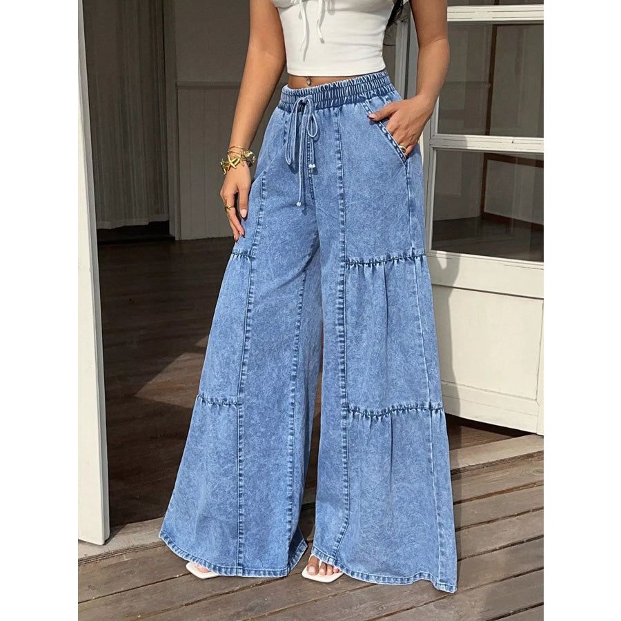 Wide Leg Tiered Jeans Apparel and Accessories