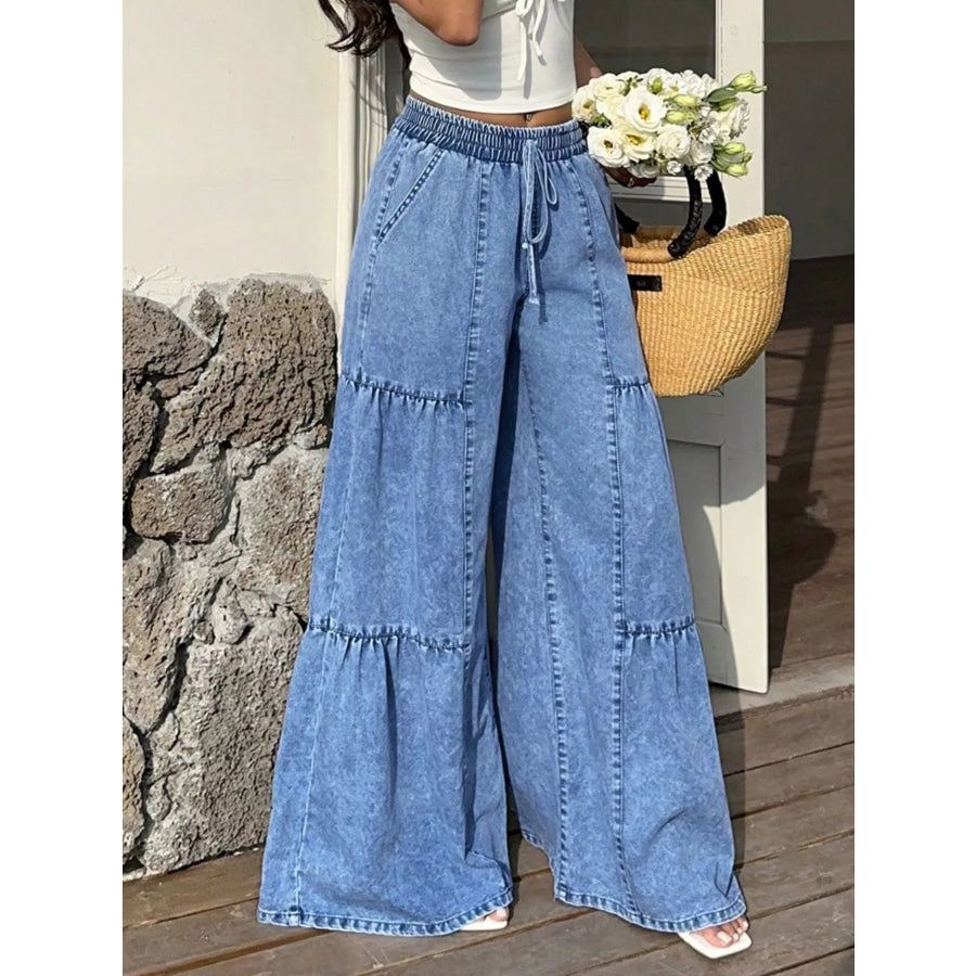 Wide Leg Tiered Jeans Apparel and Accessories