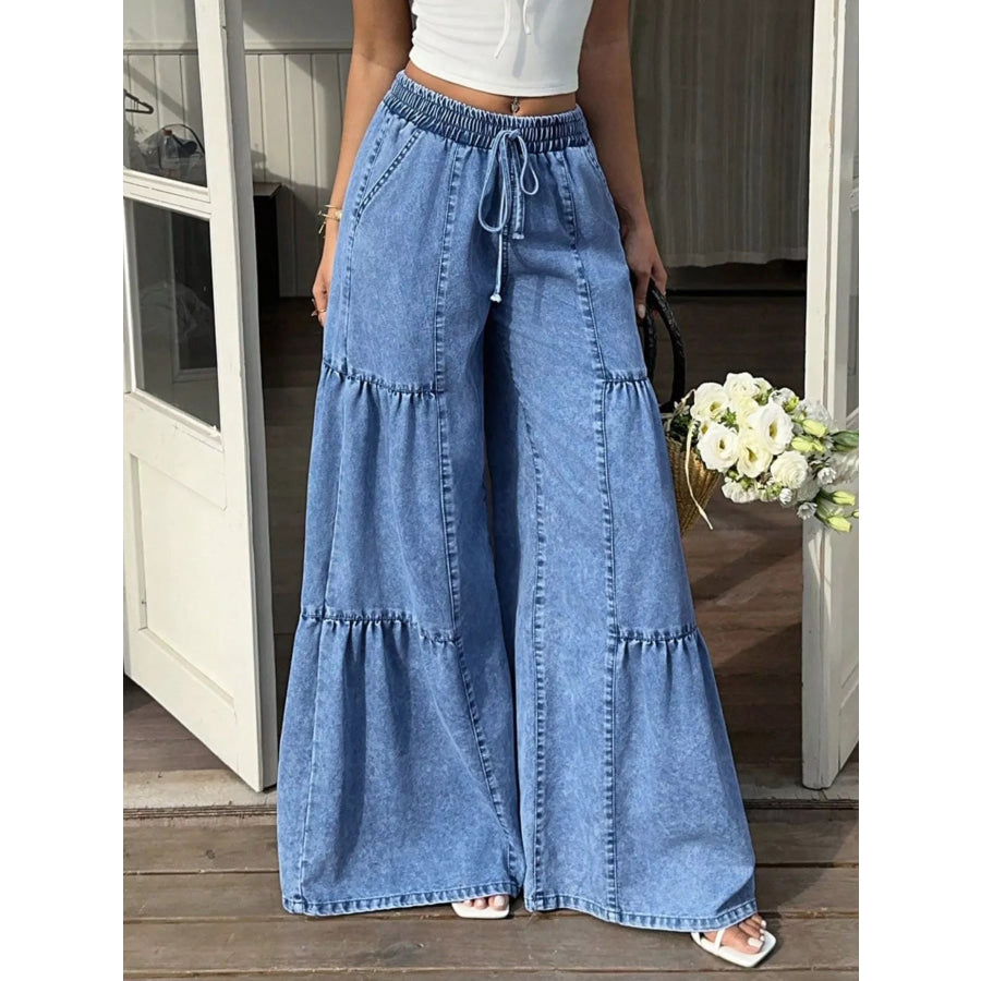 Wide Leg Tiered Jeans Apparel and Accessories