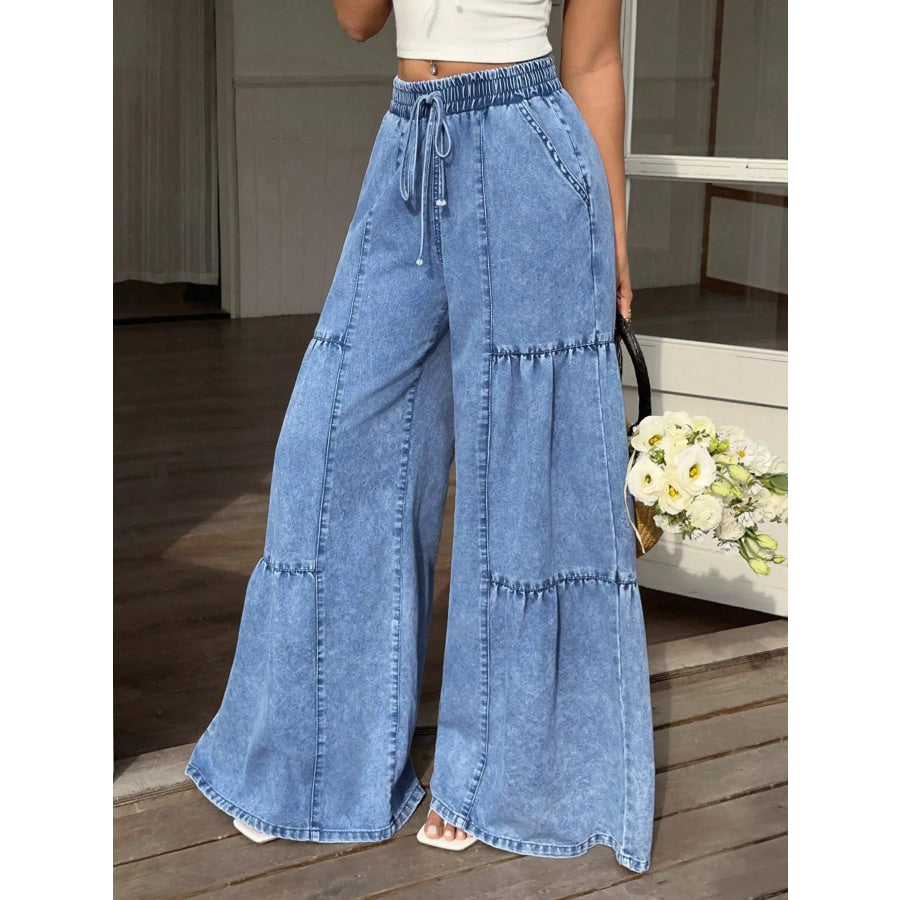 Wide Leg Tiered Jeans Blue / XS Apparel and Accessories