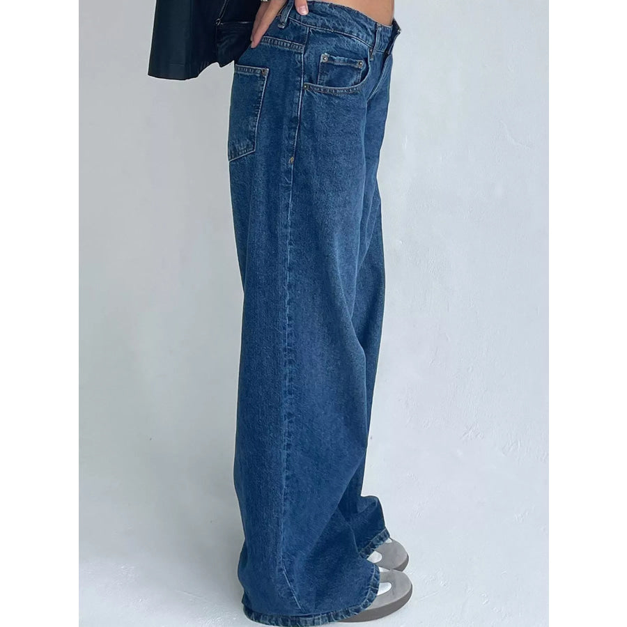 Wide-Leg Vintage Wash Jeans Apparel and Accessories
