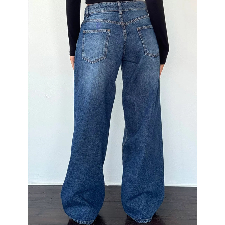 Wide-Leg Vintage Wash Jeans Apparel and Accessories