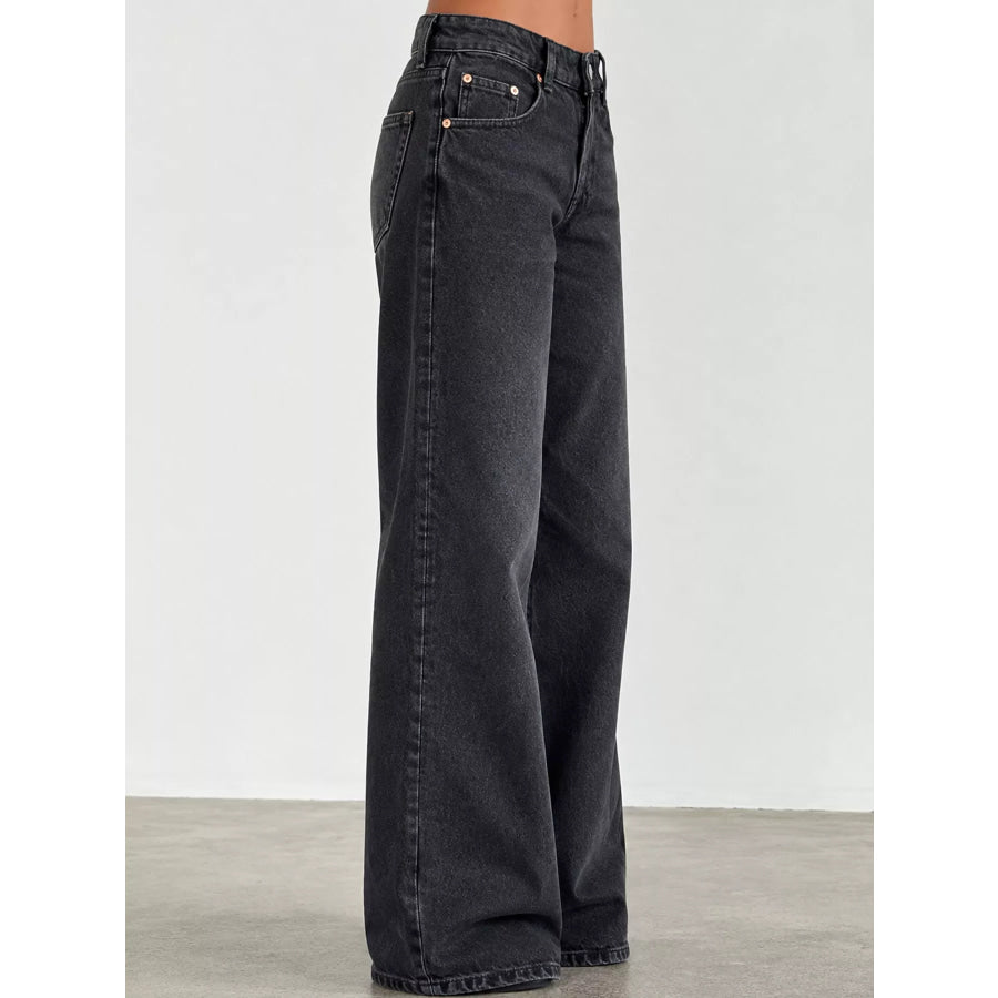 Wide-Leg Vintage Wash Jeans Apparel and Accessories