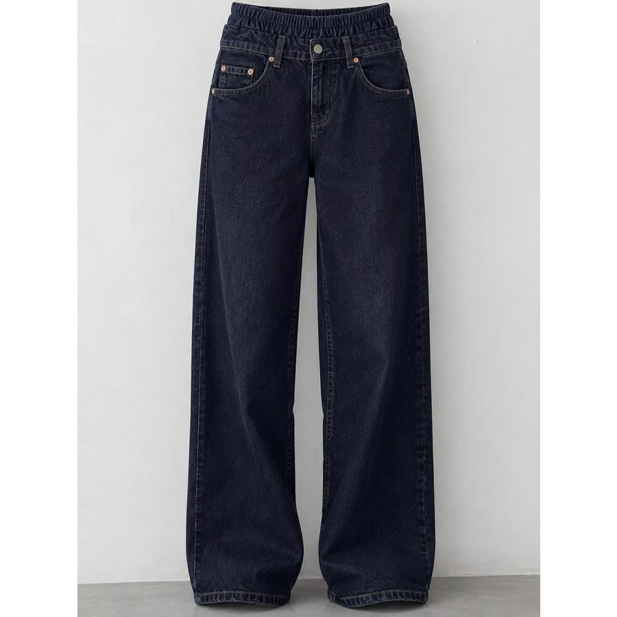 Wide-Leg Vintage Wash Jeans Apparel and Accessories