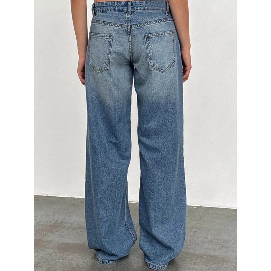 Wide-Leg Vintage Wash Jeans Apparel and Accessories