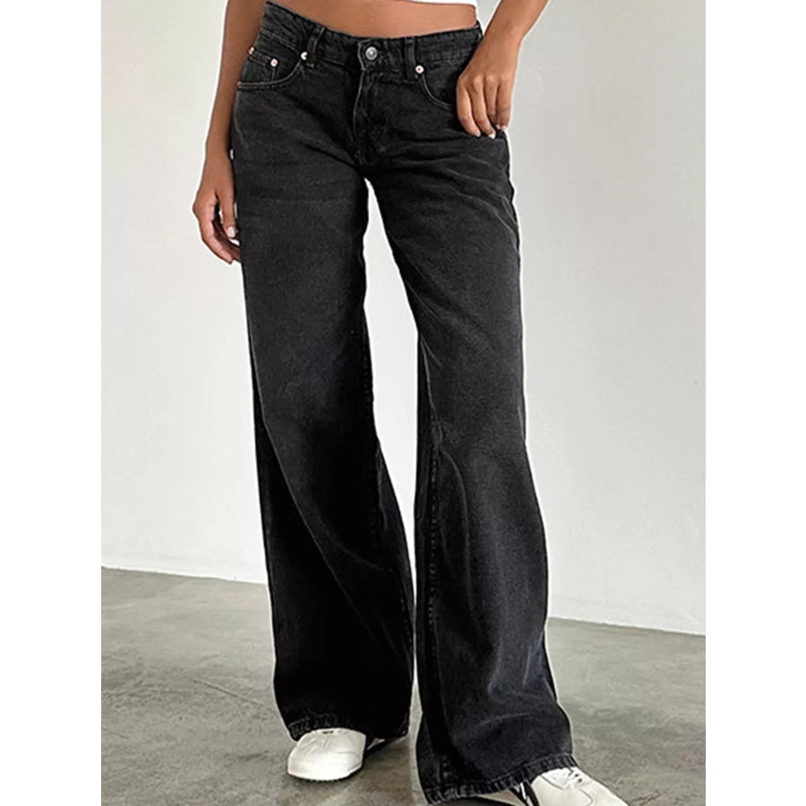Wide-Leg Vintage Wash Jeans Apparel and Accessories