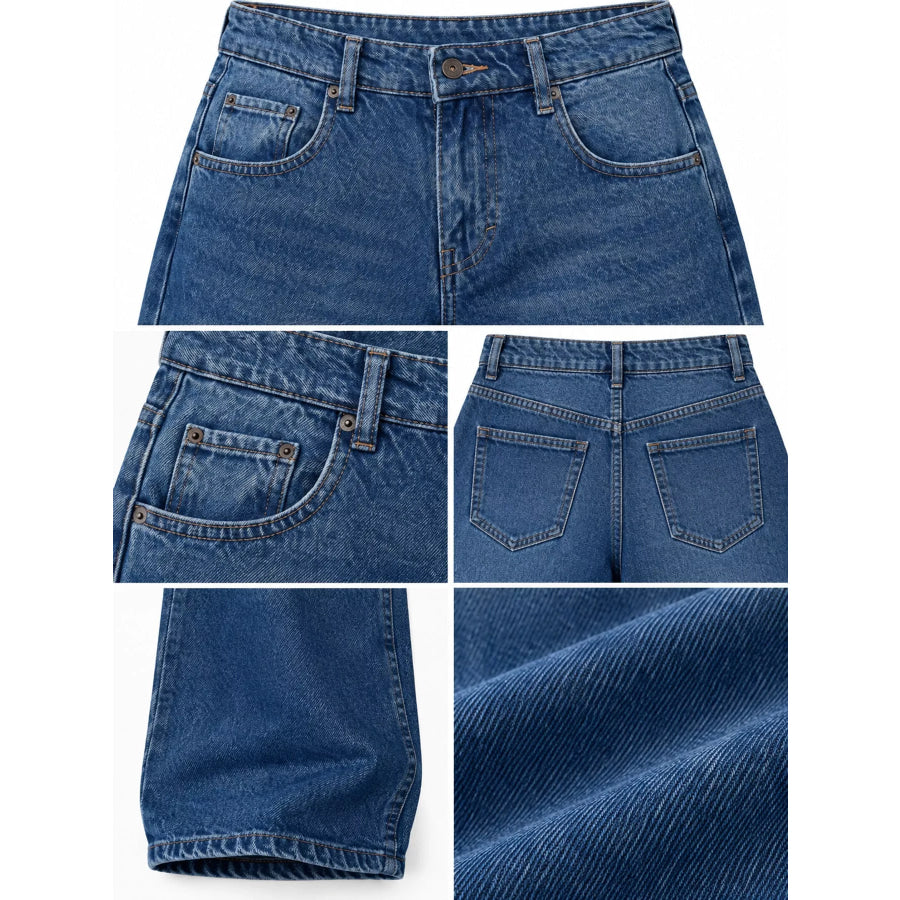 Wide-Leg Vintage Wash Jeans Apparel and Accessories