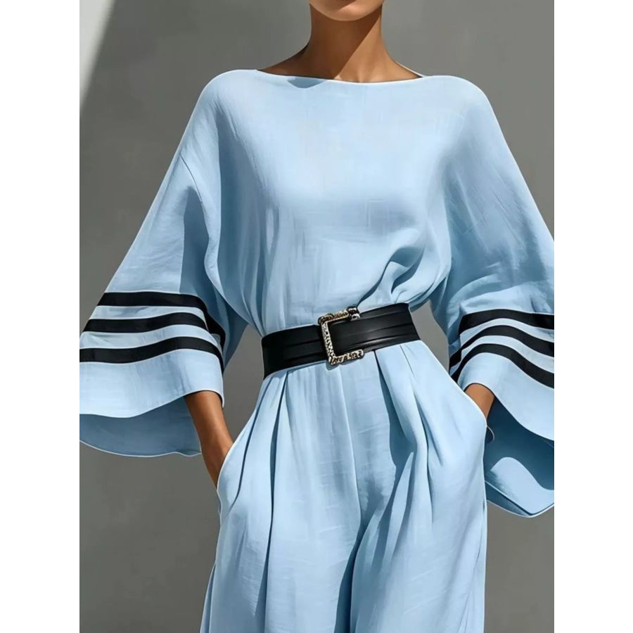 Wide Sleeve and Contrast Striped Jumpsuit Apparel Accessories