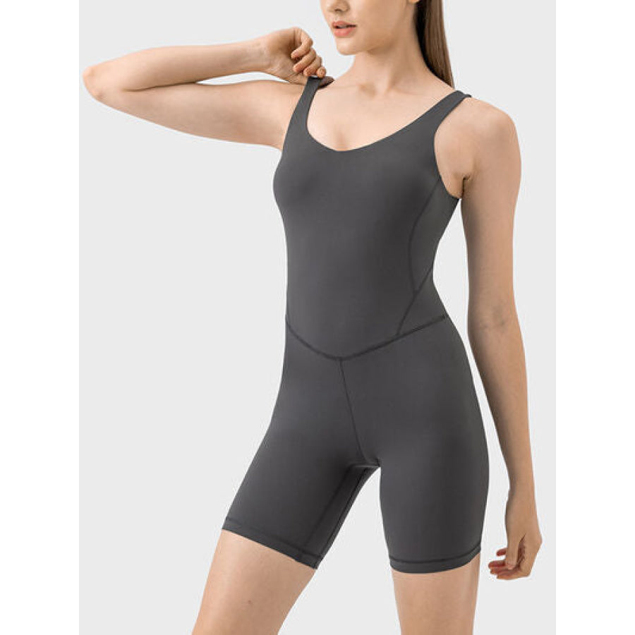 Wide Strap Active Romper Charcoal / 4 Apparel and Accessories
