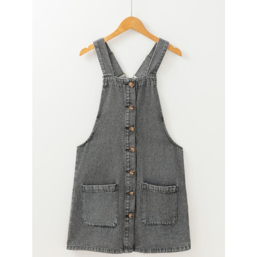 Wide Strap Button Down Denim Overall Dress Apparel and Accessories