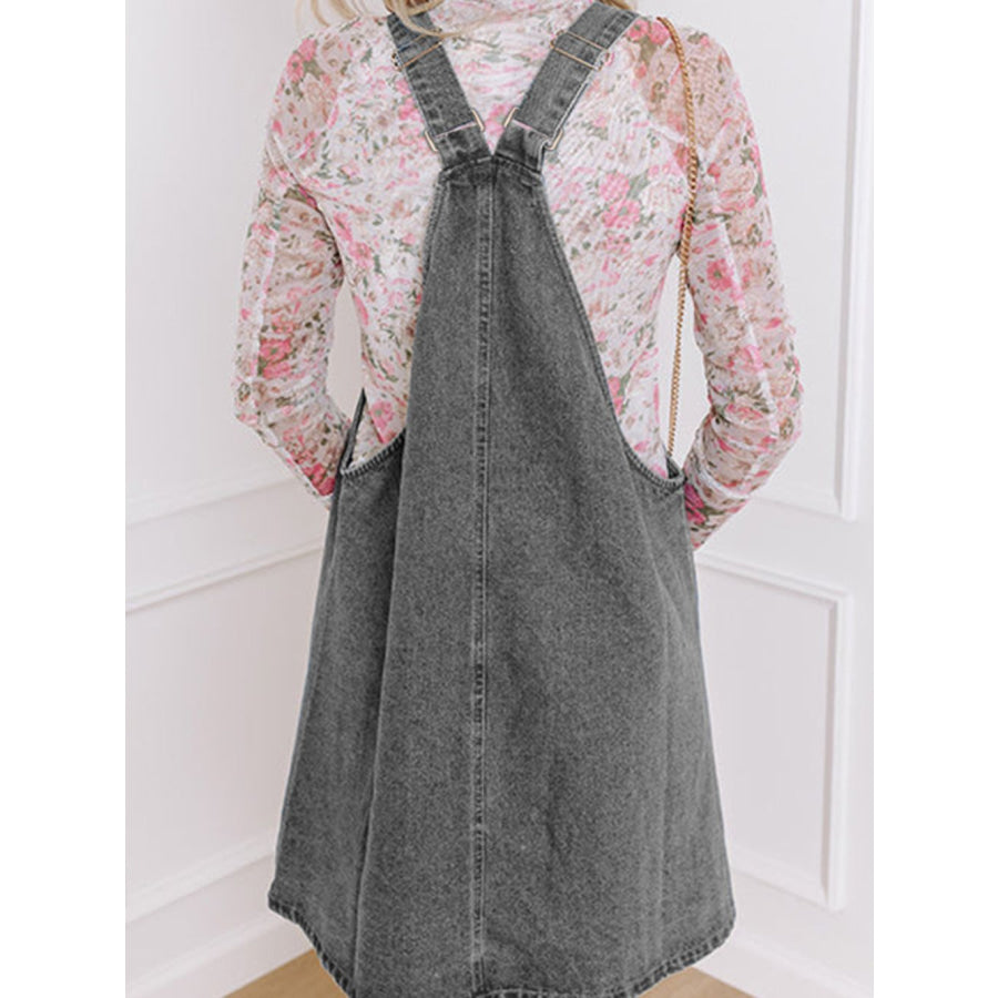 Wide Strap Button Down Denim Overall Dress Apparel and Accessories