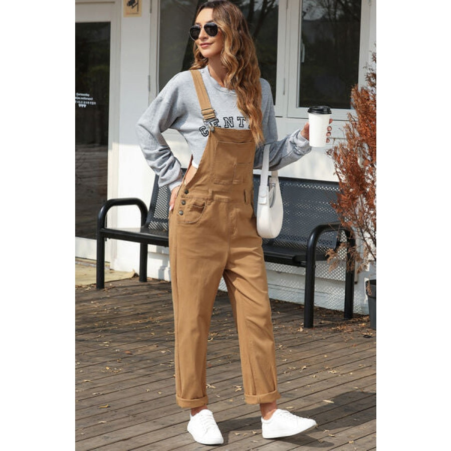 Wide Strap Buttoned Straight Overalls Clothing