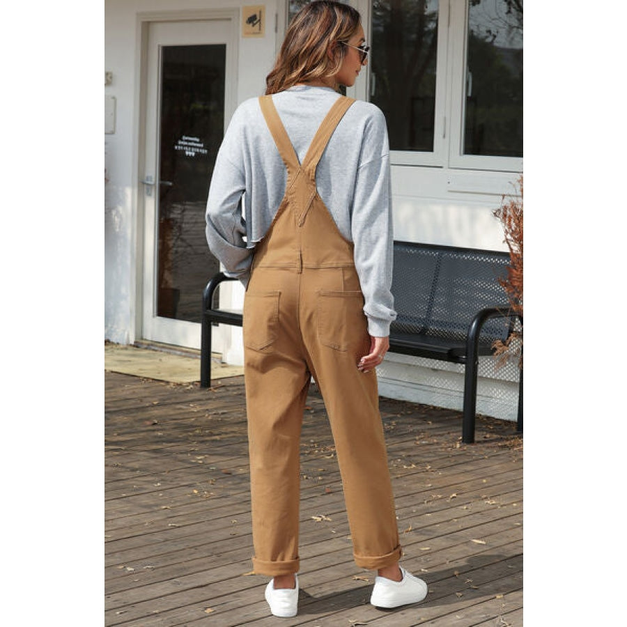 Wide Strap Buttoned Straight Overalls Clothing