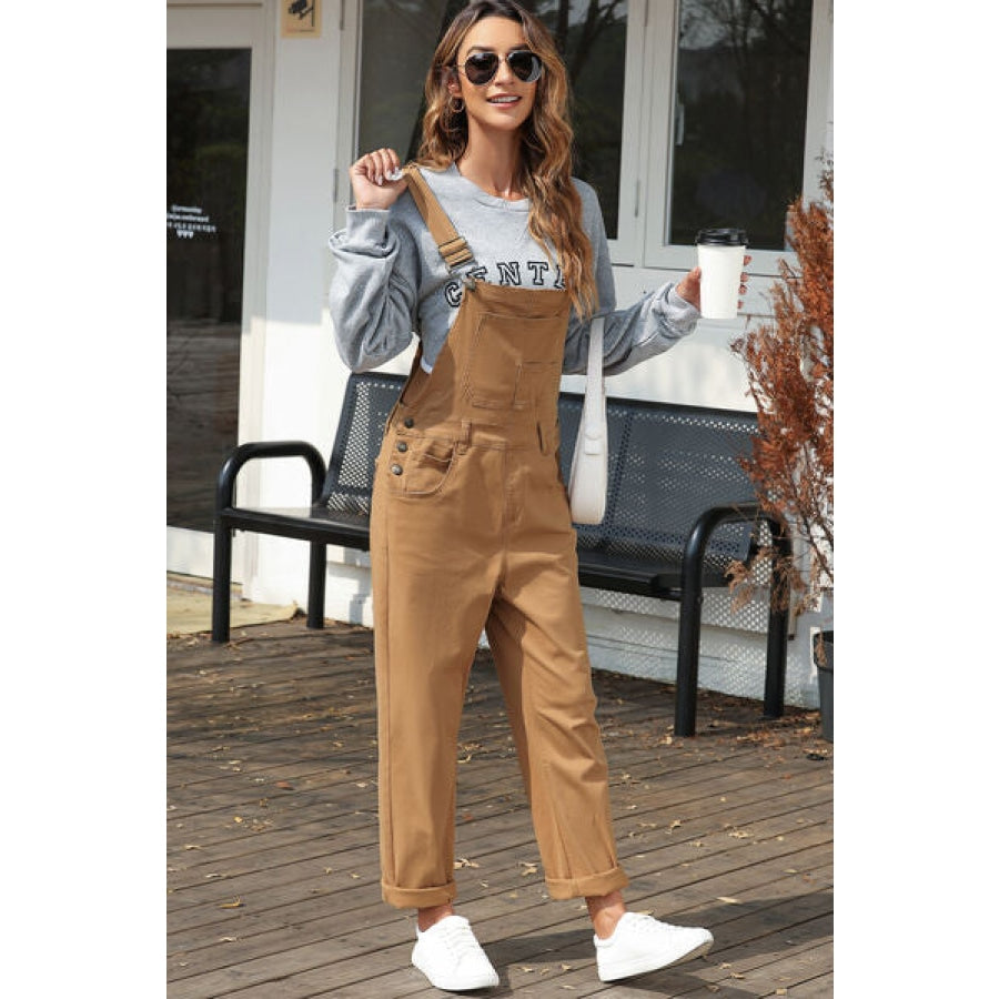 Wide Strap Buttoned Straight Overalls Clothing