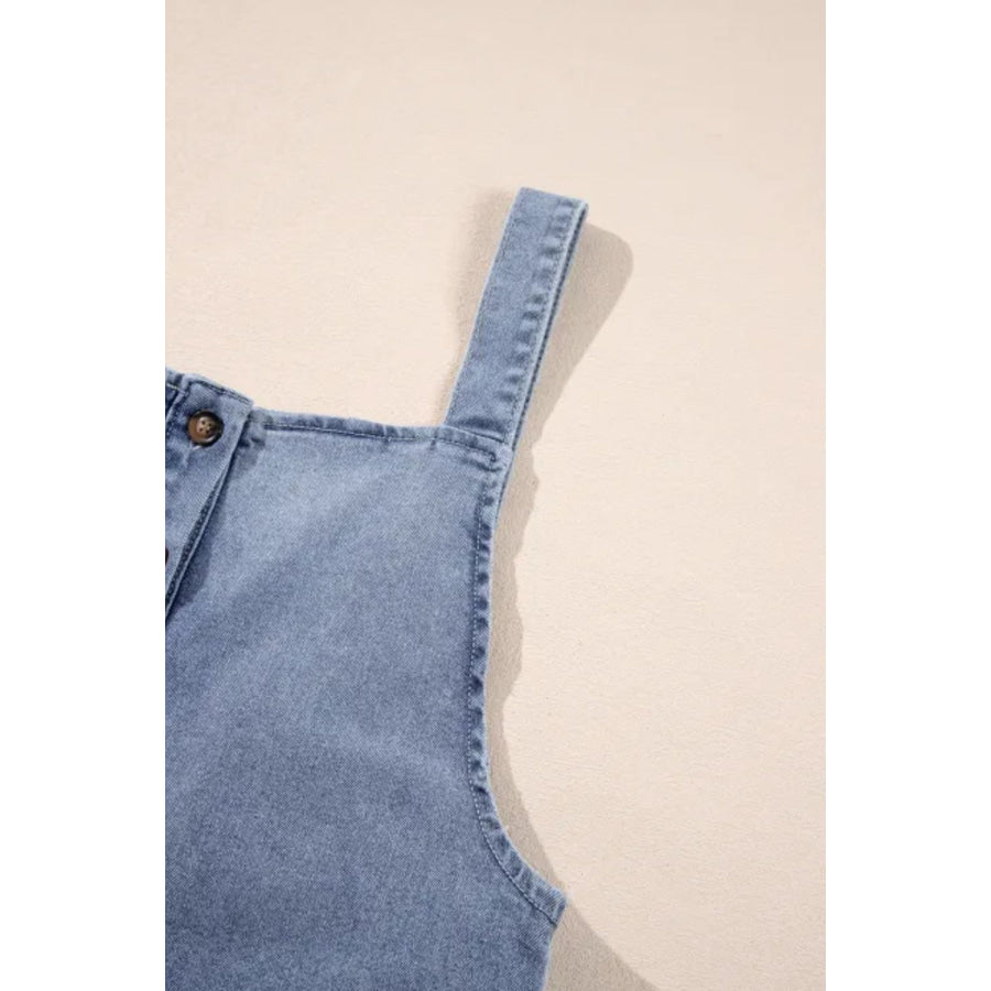 Wide Strap Denim Overalls with Pockets Apparel and Accessories