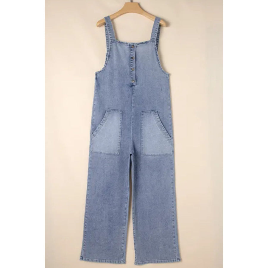 Wide Strap Denim Overalls with Pockets Apparel and Accessories