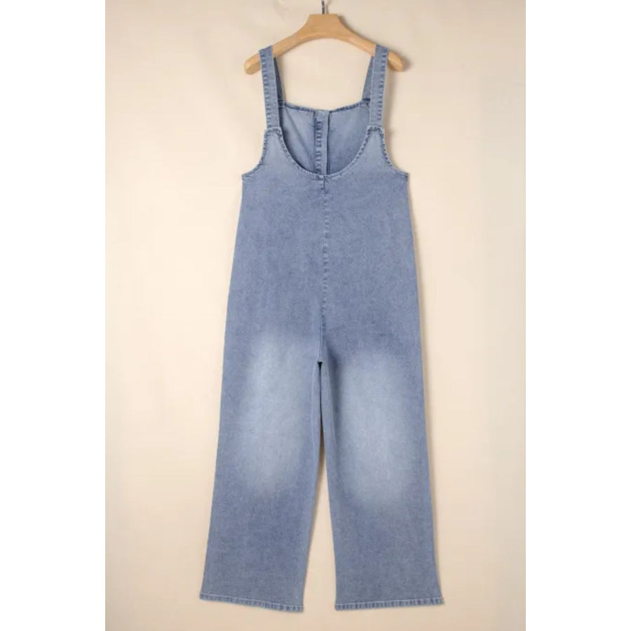 Wide Strap Denim Overalls with Pockets Apparel and Accessories