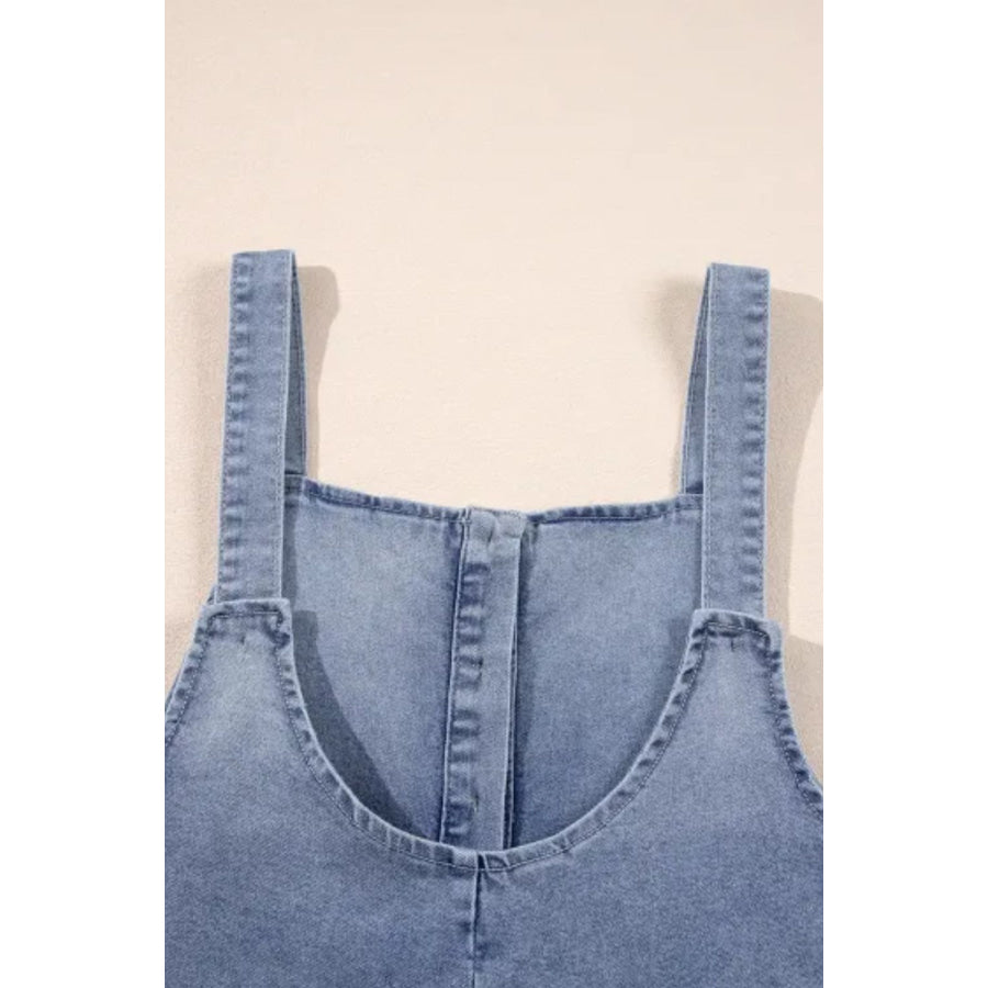 Wide Strap Denim Overalls with Pockets Apparel and Accessories