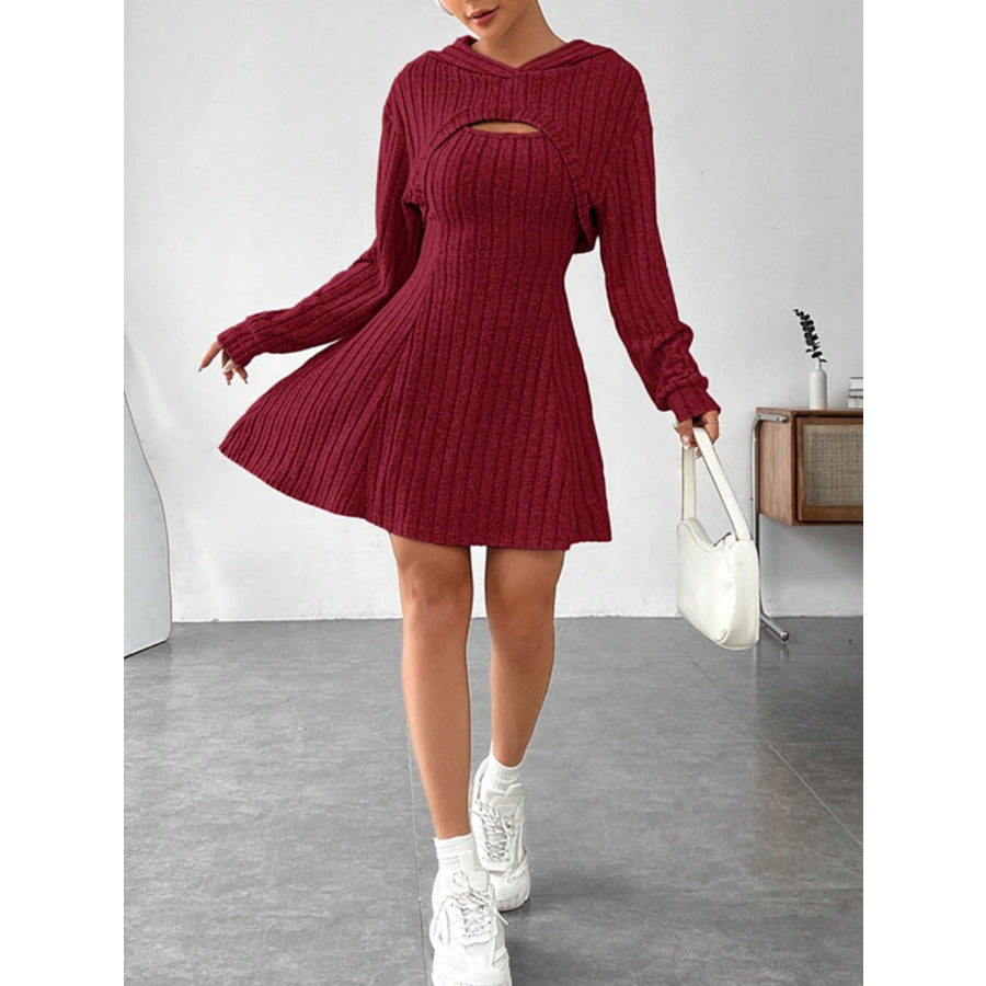 Wide Strap Dress and Long Sleeve Hooded Top Set Apparel and Accessories