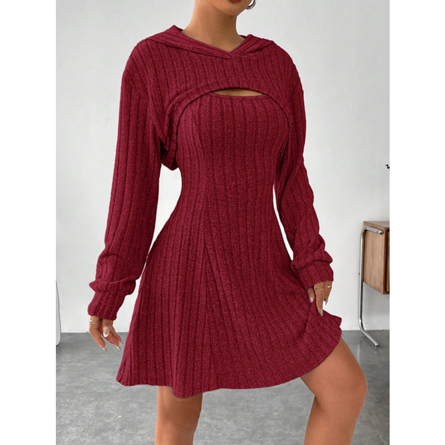 Wide Strap Dress and Long Sleeve Hooded Top Set Apparel and Accessories