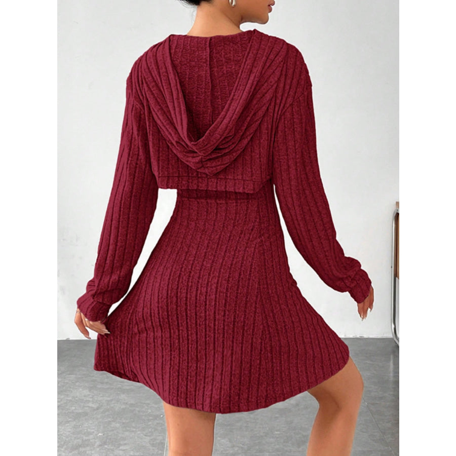 Wide Strap Dress and Long Sleeve Hooded Top Set Apparel and Accessories