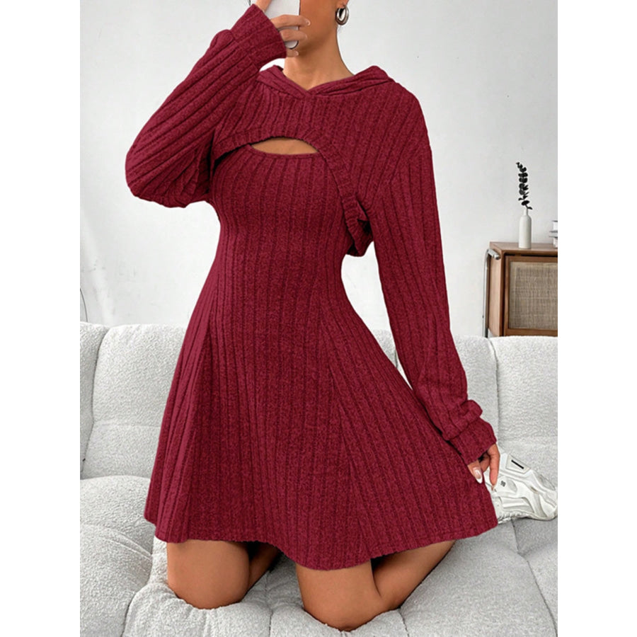 Wide Strap Dress and Long Sleeve Hooded Top Set Apparel and Accessories