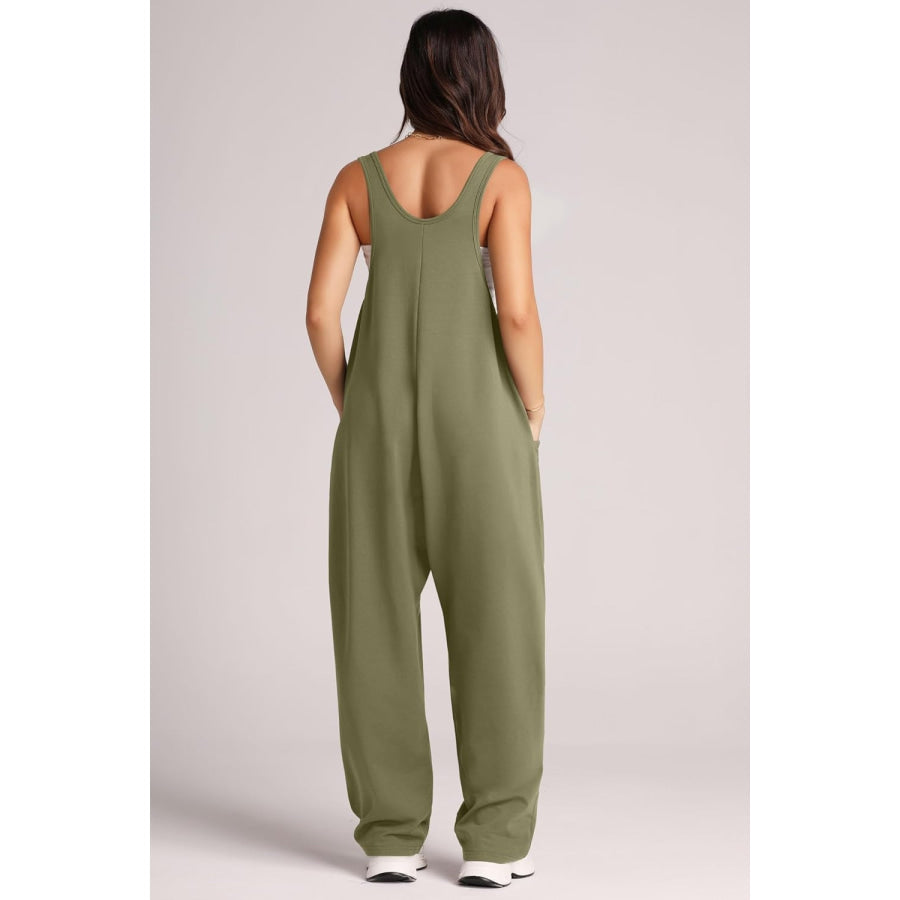 Wide Strap Jumpsuit with Pockets Apparel and Accessories