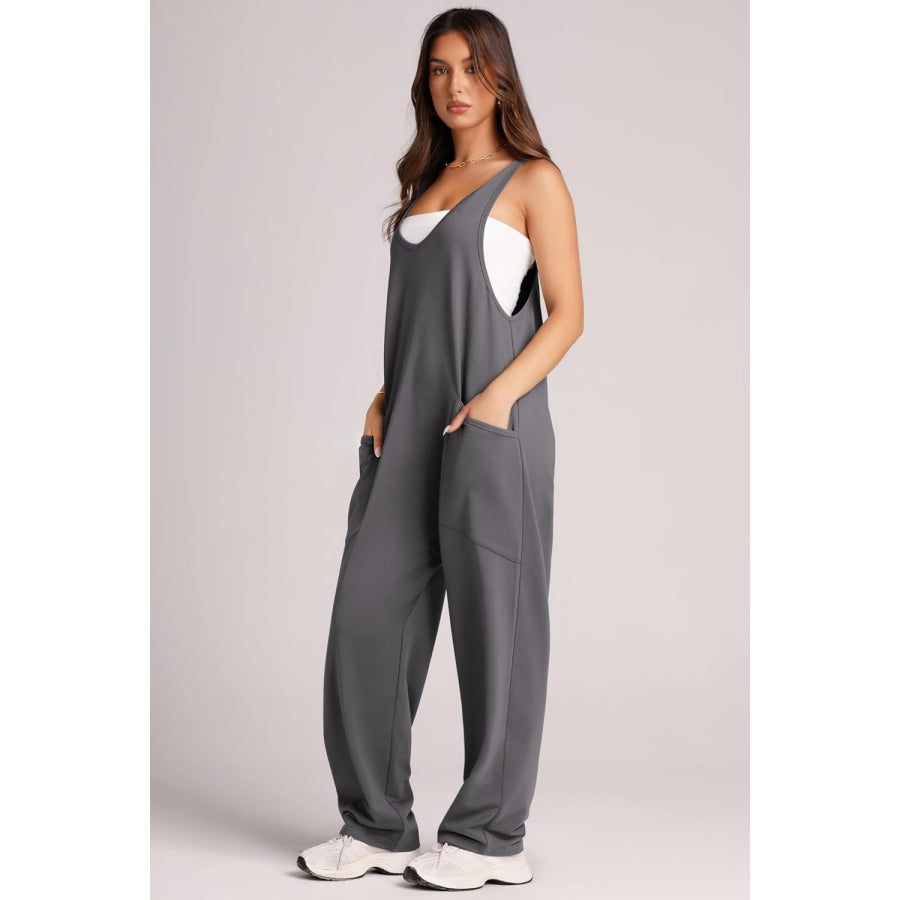 Wide Strap Jumpsuit with Pockets Apparel and Accessories