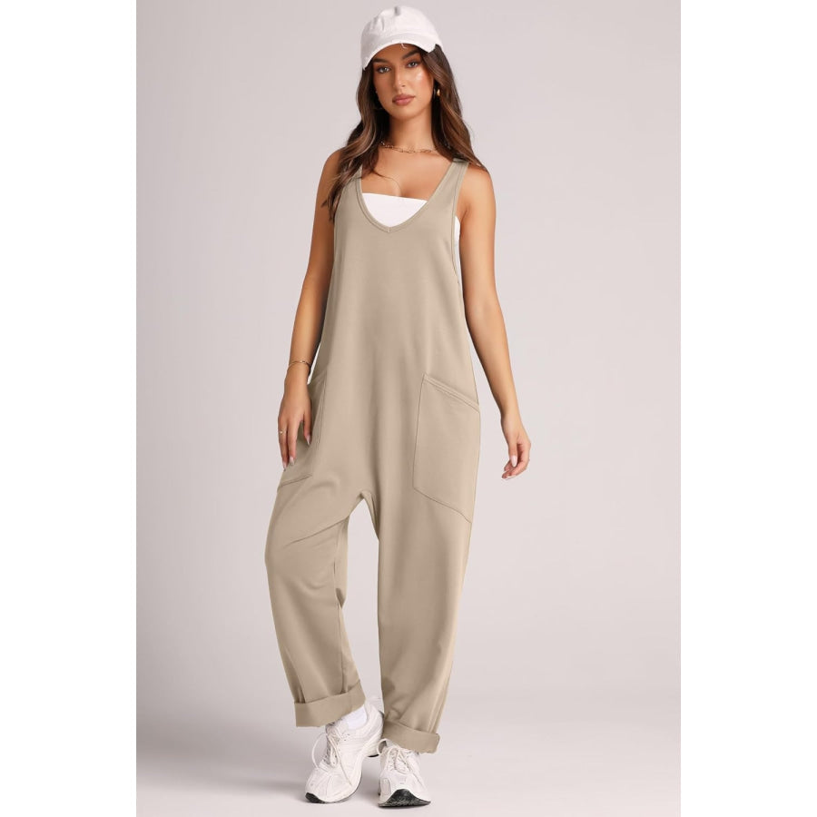 Wide Strap Jumpsuit with Pockets Apparel and Accessories