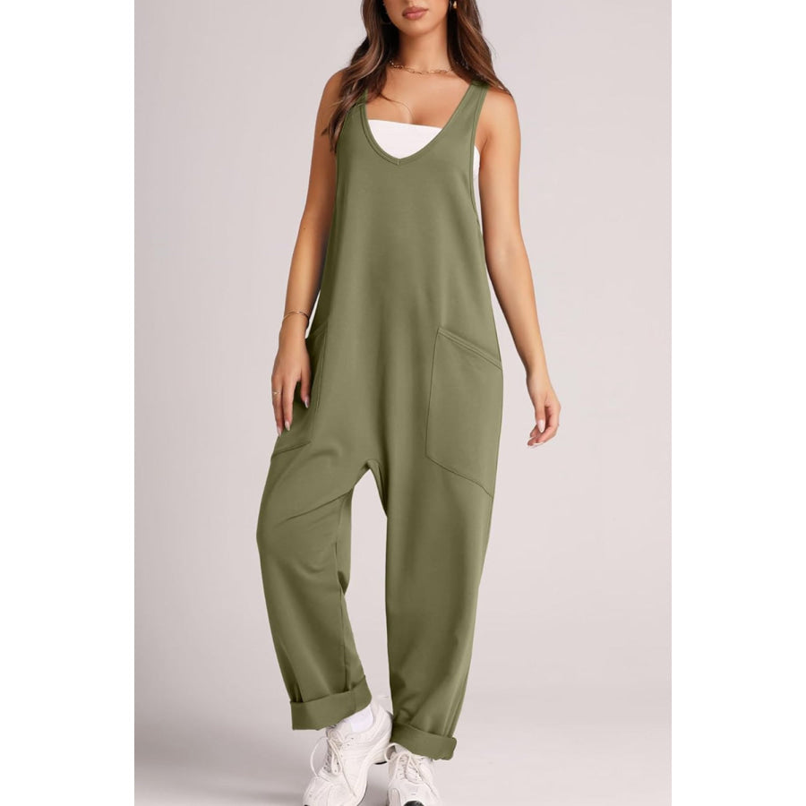 Wide Strap Jumpsuit with Pockets Apparel and Accessories