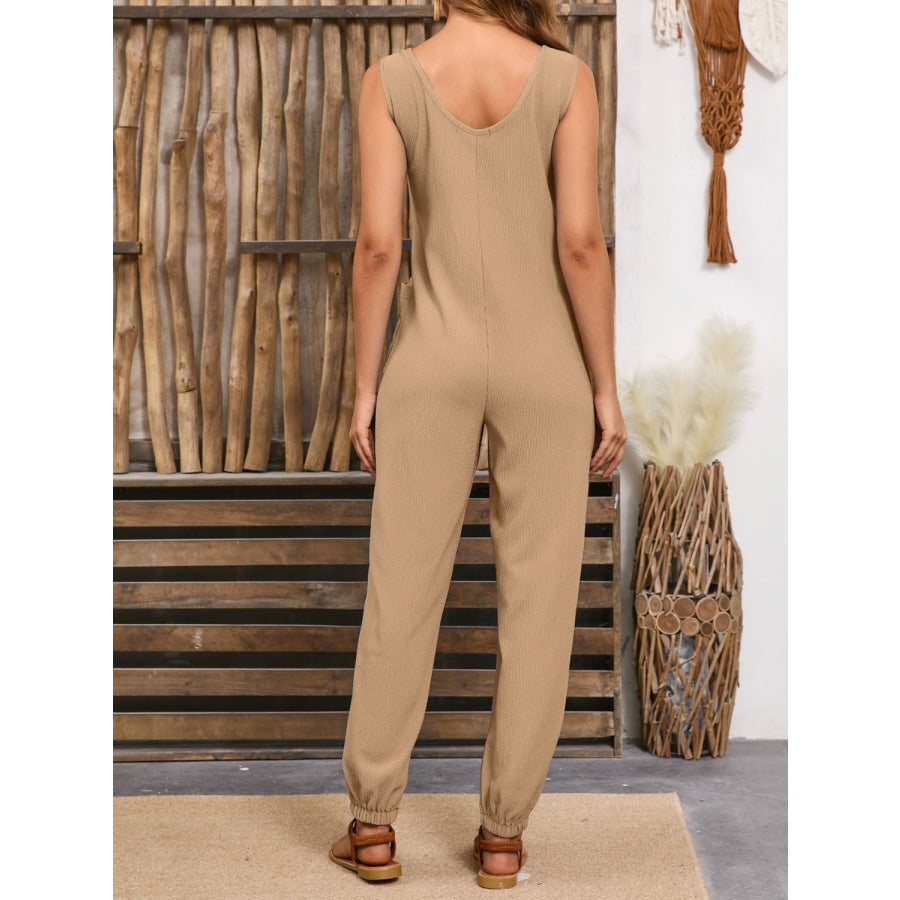 Wide Strap Jumpsuit with Pockets Camel / S Apparel and Accessories