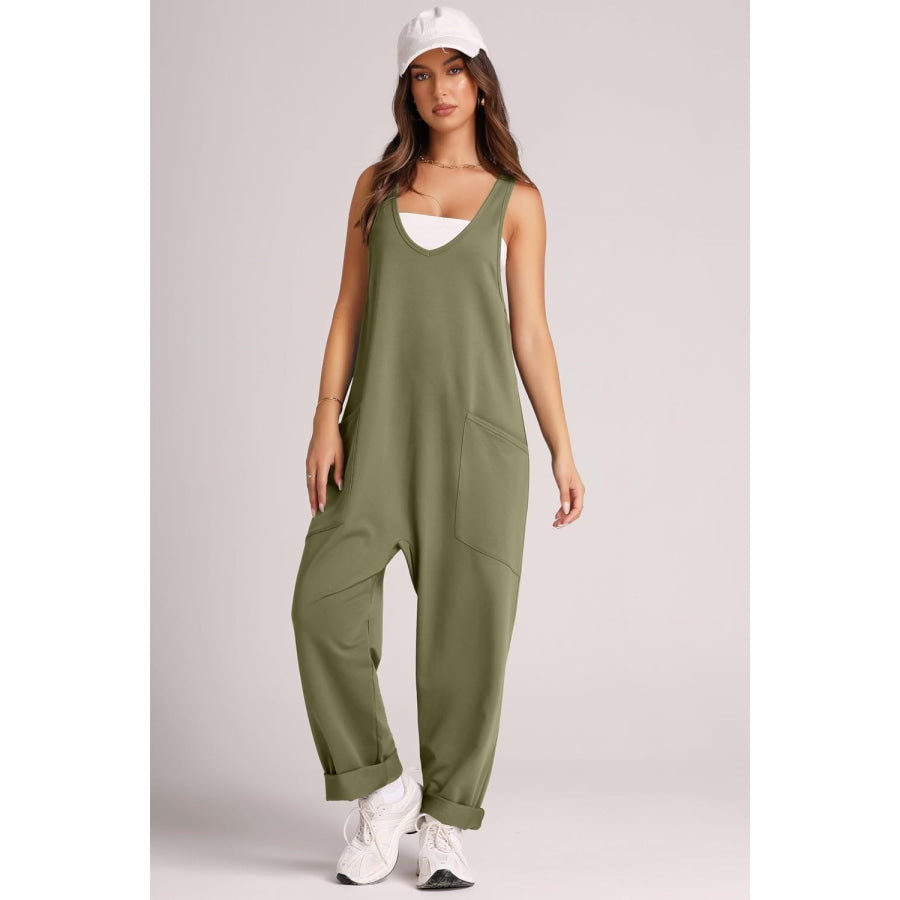 Wide Strap Jumpsuit with Pockets Apparel and Accessories