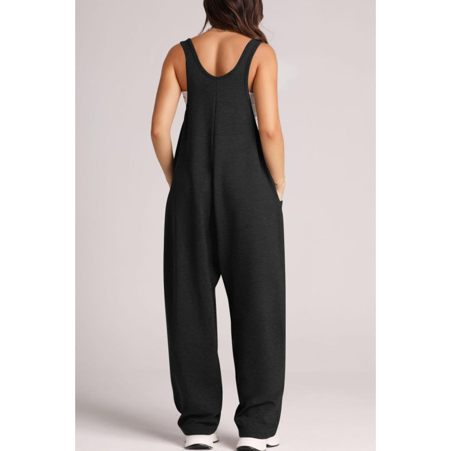 Wide Strap Jumpsuit with Pockets Apparel and Accessories