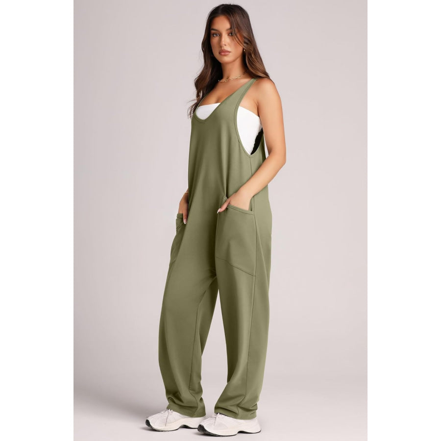 Wide Strap Jumpsuit with Pockets Apparel and Accessories