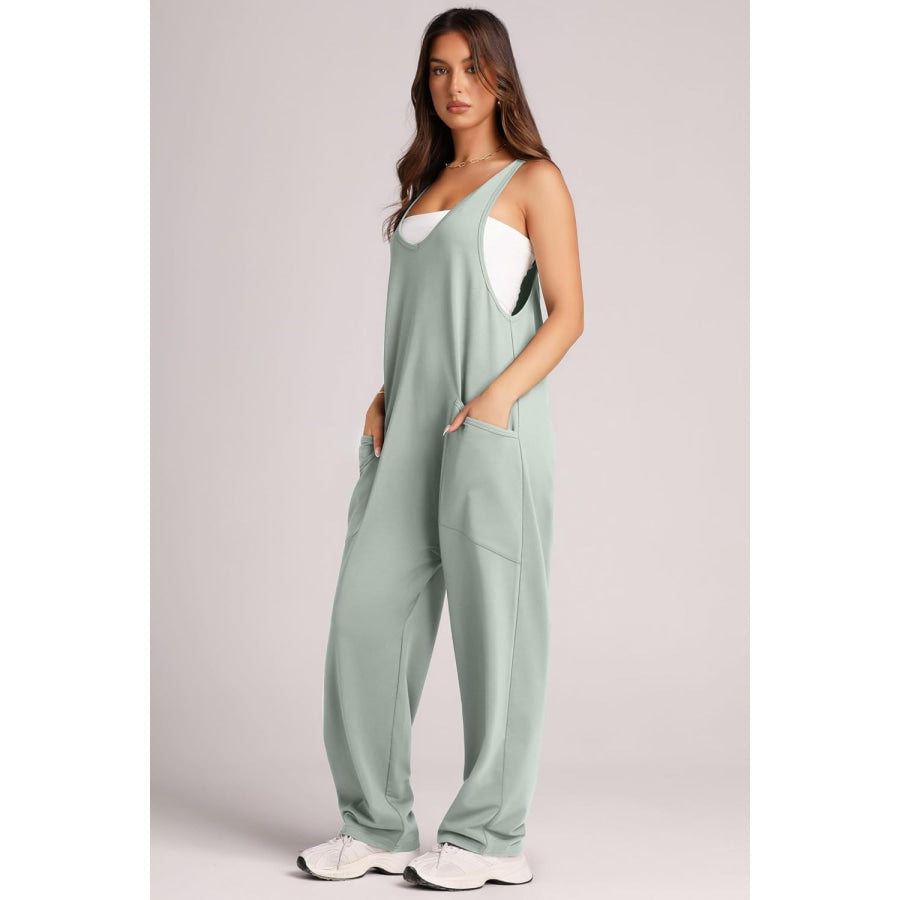 Wide Strap Jumpsuit with Pockets Apparel and Accessories