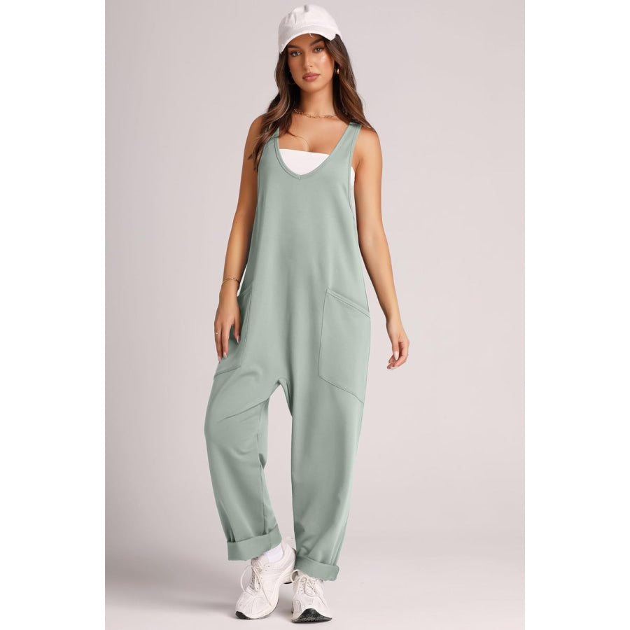 Wide Strap Jumpsuit with Pockets Apparel and Accessories