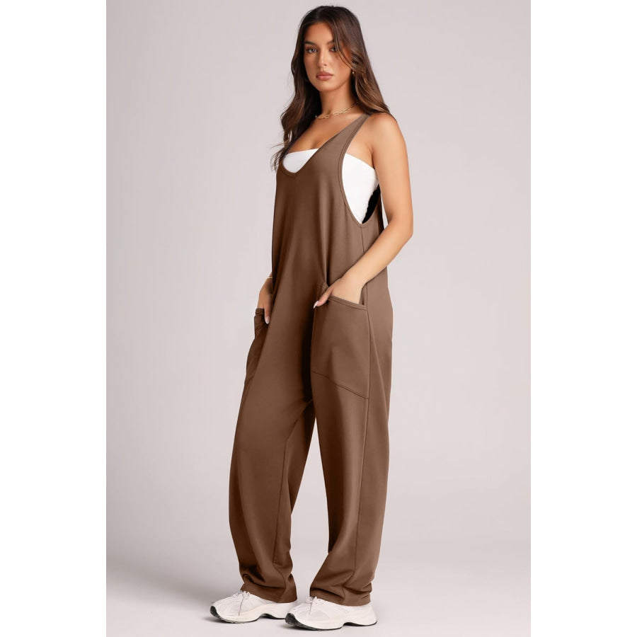 Wide Strap Jumpsuit with Pockets Apparel and Accessories